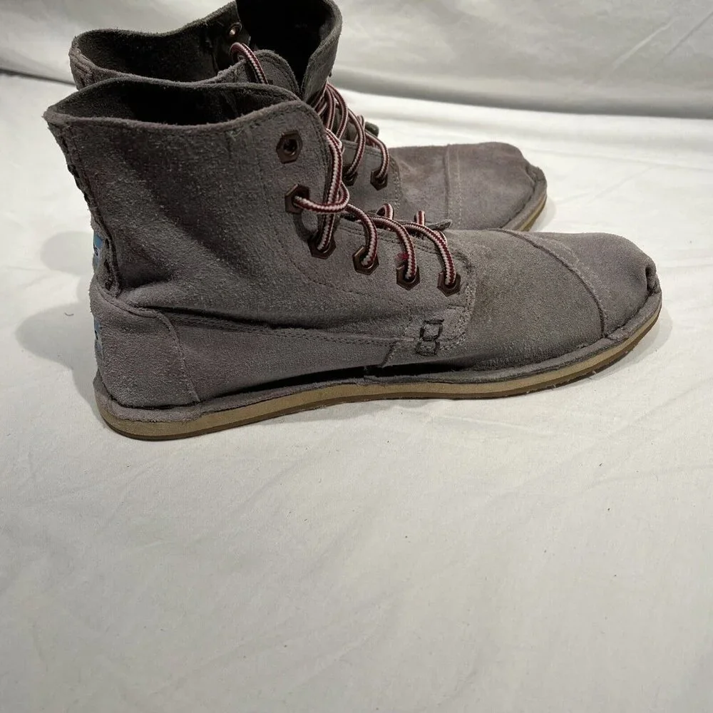 Toms‎ Boy Lace up Flat Boot Shoes W8 Gray Red White Lace